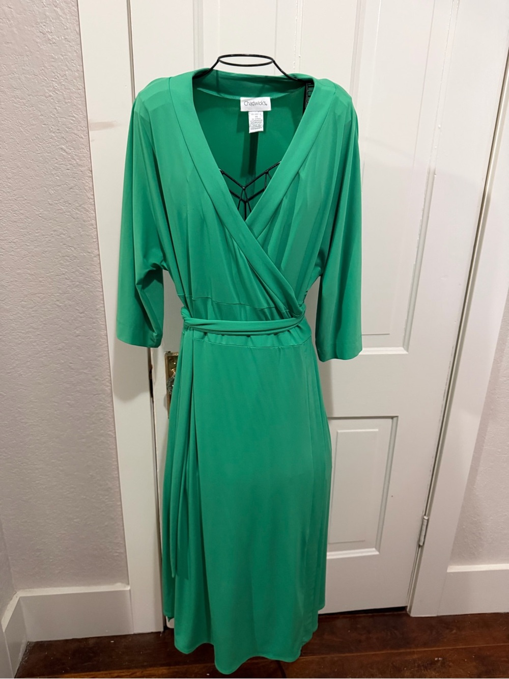 Chadwicks Emerald Green Faux-Wrap Dress with Belt
